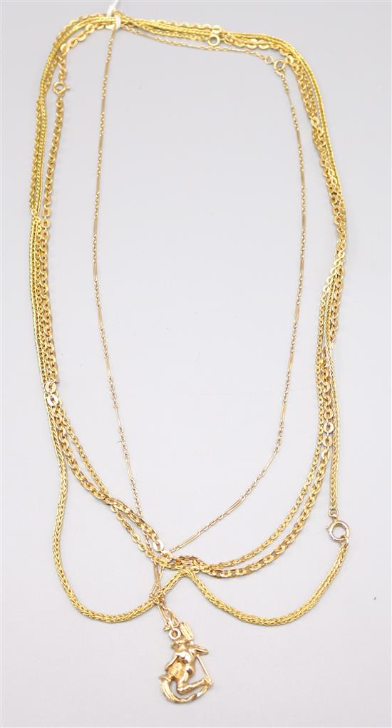 Two 18ct gold chain necklaces, 15ct gold necklace and a 9ct gold necklace